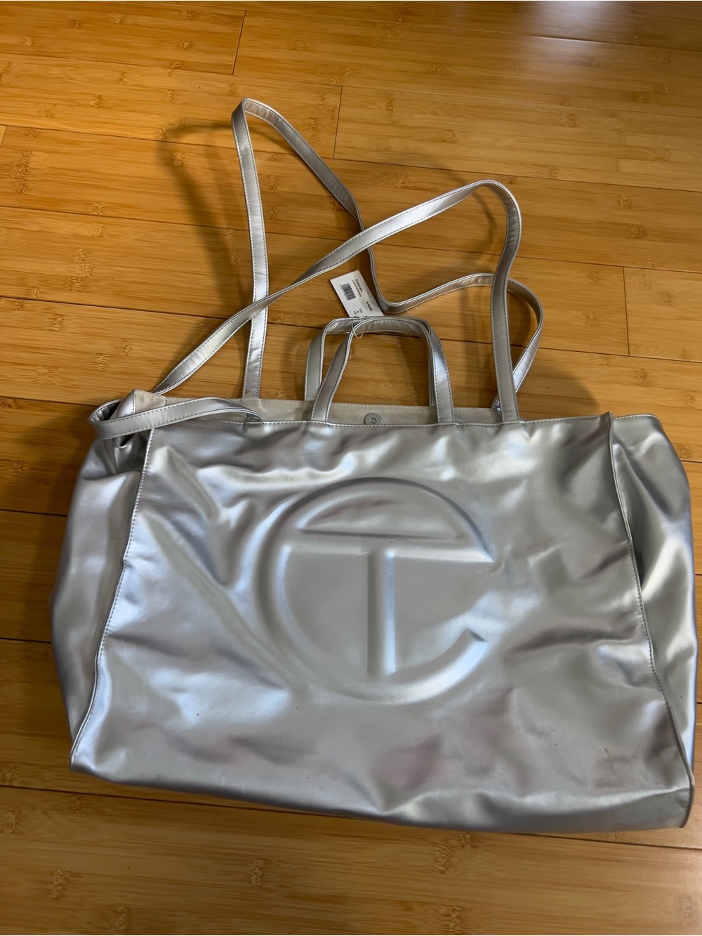 Silver Metallic Tote Bag with Embossed Logo